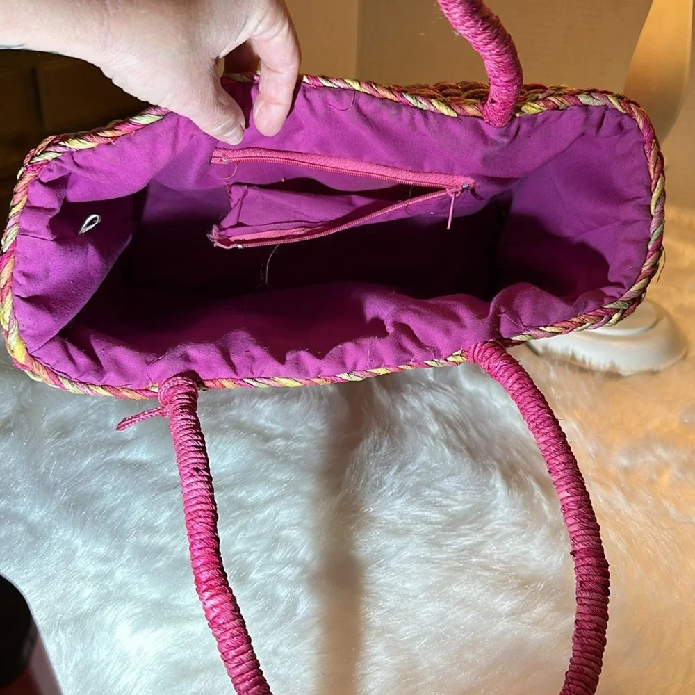 Vintage straw bag orange, green, pink, purple (make an original Easter basket) - Picture 5 of 10